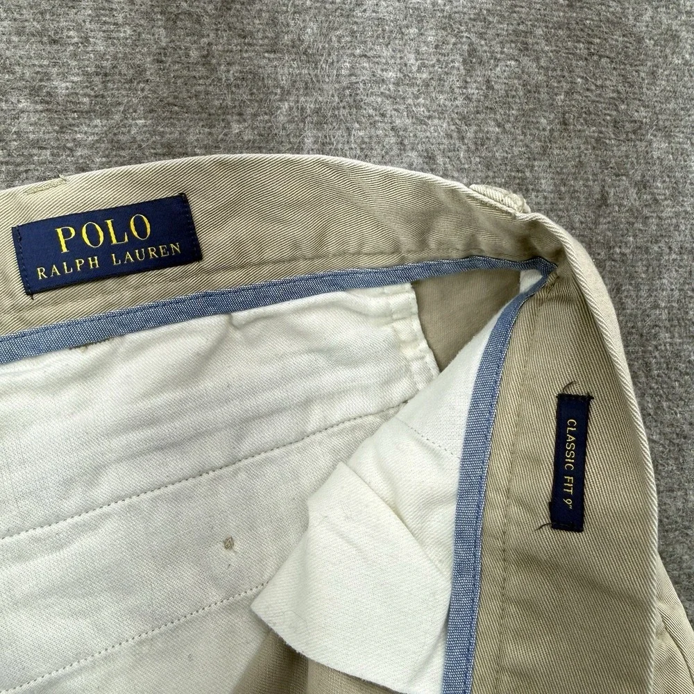 Polo Ralph Lauren Mens 42 Khaki Cotton Classic Fit 9 Chino Shorts Flat Front
